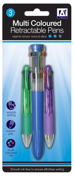 3 MULTI COLOURED RETRACTIBLE PEN (NVRP)