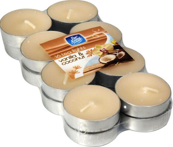 Pan Aroma Tealights Candles Fragranced Tea Lights PK 16 Vanilla & Coconut