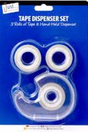 Tape Dispenser Set - 3 Rolls Clear Tape Plastic Dispenser