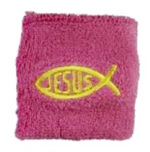 Wrist Band Pink with Red Jesus Fish Pack of 4