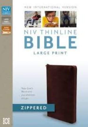 NIV Thinline Zippered Bible, Large Print. BURGUNDY