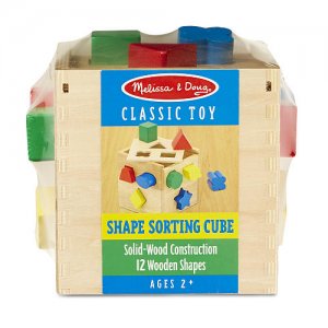 Melissa and Doug Wooden Shape Sorting Cube Solid Wood 12 Shapes