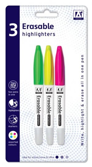 3 ERASABLE HIGHLIGHTER PENS