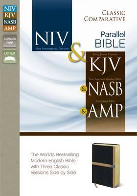 NIV, KJV, NASB, Amplified, Classic Comparative Parallel Bible, Leathersoft, Black/Tan