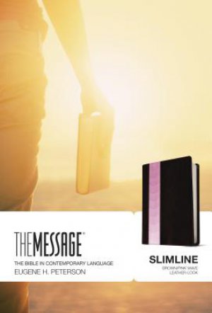 THE MESSAGE SLIMLINE LEATHER-LOOK BIBLE - BROWN/PINK WAVE
