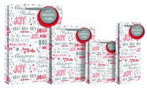 GIFTBAG-SILVER RED TEXT (MEDIUM)