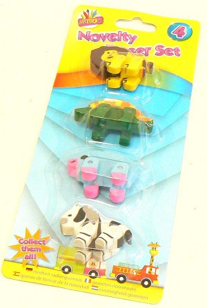4 NOVELTY ERASER SET