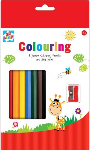 JUMBO COLOURING PENCILS AND SHARPENER