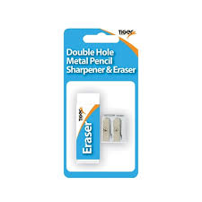 DOUBLE HOLE METAL PENCIL SHARPENER & ERASER