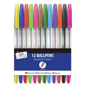 12 BALL PENS (ASSORTED COLORS)