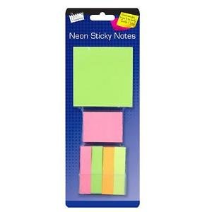 NEON STICKY NOTES - ASSORTED COLOURS & SIZES