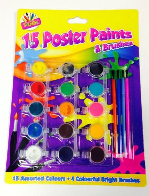15 POSTER PAINTS AND BRUSHES