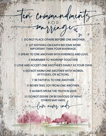 Ten Commandments For Marriage Wooden Plaque