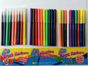 Assorted 30 Colouring Magic Brush Marker Colour Change Felt Fibre Tip Pen Wallet