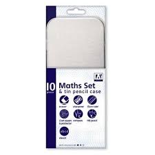 Compact MATH GEOMETRY SET Compas Ruler Protractor Sharpener SCHOOL Exam tin Case