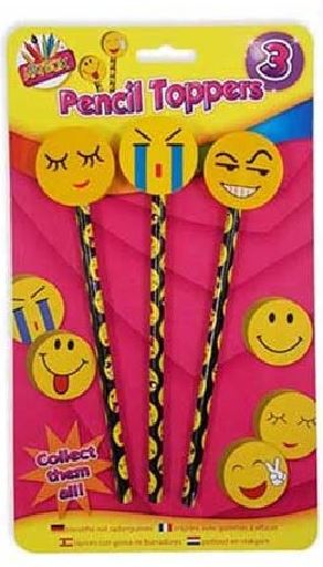 3 smiley face pencil toppers