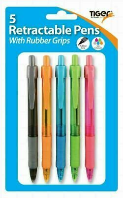 5 RETRACTABLE PENS WITH RUBBER GRIPS