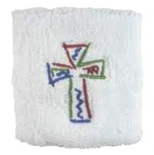 WRISTBAND-WHITE W/CROSS