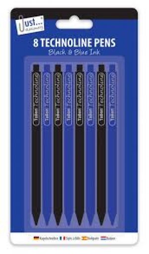 8 TECHNOLINE PENS - BLACK & BLUE INK